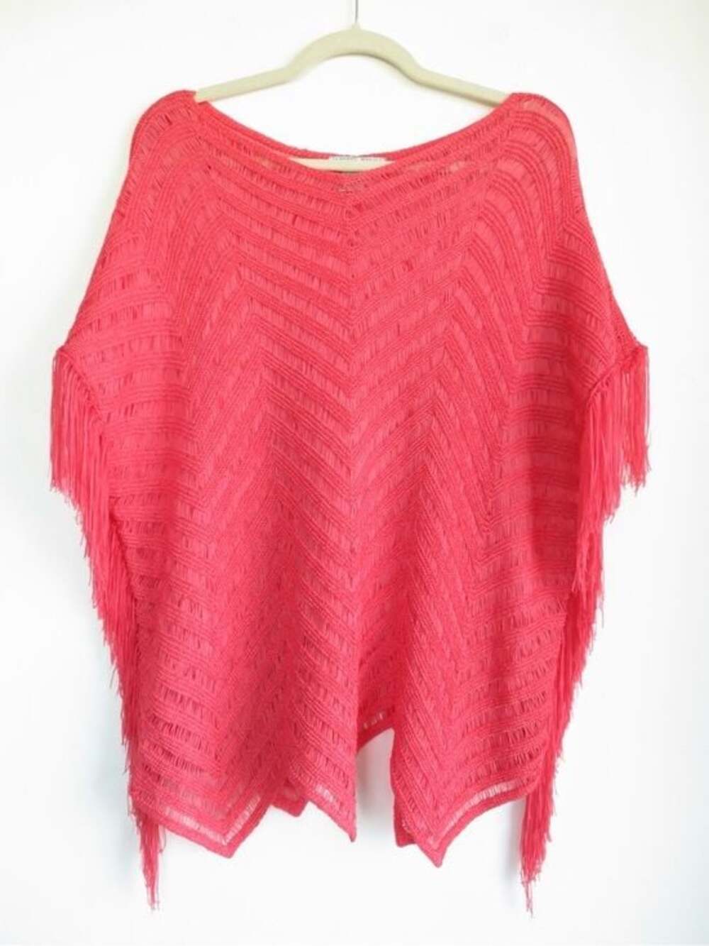 Alberto Makali Coral Open-Weave Fringe Sweater
